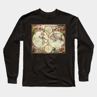 Antique Double Hemisphere Map by Frederick de Wit, c1665 Long Sleeve T-Shirt